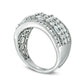 2.0 CT. T.W. Baguette and Round Natural Diamond Alternating Multi-Row Ring in Solid 10K White Gold