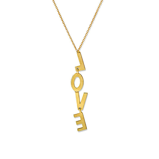 Vertical "LOVE" Necklace in 14K Gold