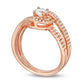 1.0 CT. T.W. Natural Diamond Swirl Bypass Frame Multi-Row Engagement Ring in Solid 14K Rose Gold