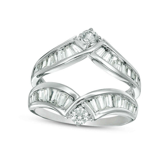 1.5 CT. T.W. Baguette and Round Natural Clarity Enhanced Diamond Chevron Solitaire Enhancer in Solid 14K White Gold