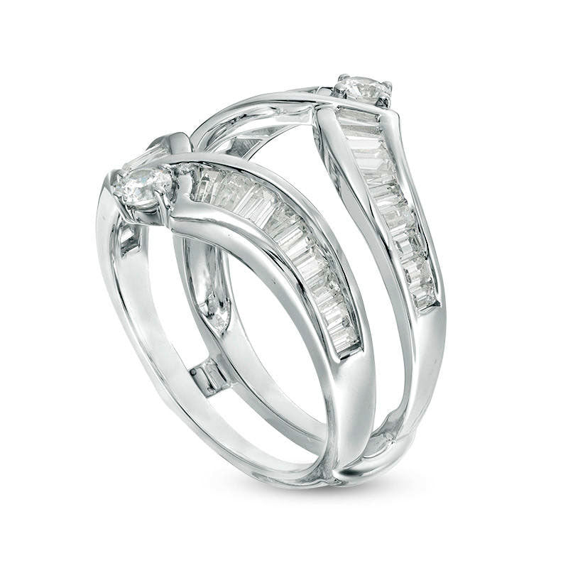 1.5 CT. T.W. Baguette and Round Natural Clarity Enhanced Diamond Chevron Solitaire Enhancer in Solid 14K White Gold