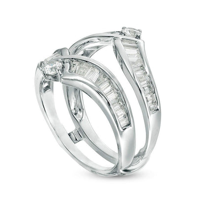1.5 CT. T.W. Baguette and Round Natural Clarity Enhanced Diamond Chevron Solitaire Enhancer in Solid 14K White Gold