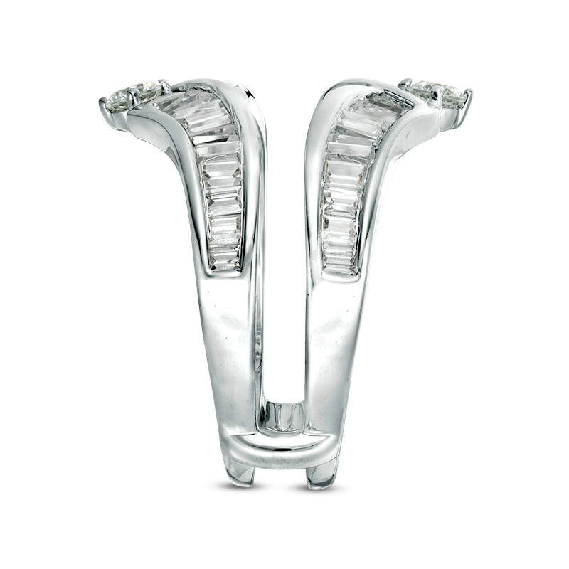 1.5 CT. T.W. Baguette and Round Natural Clarity Enhanced Diamond Chevron Solitaire Enhancer in Solid 14K White Gold