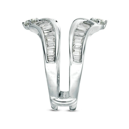 1.5 CT. T.W. Baguette and Round Natural Clarity Enhanced Diamond Chevron Solitaire Enhancer in Solid 14K White Gold