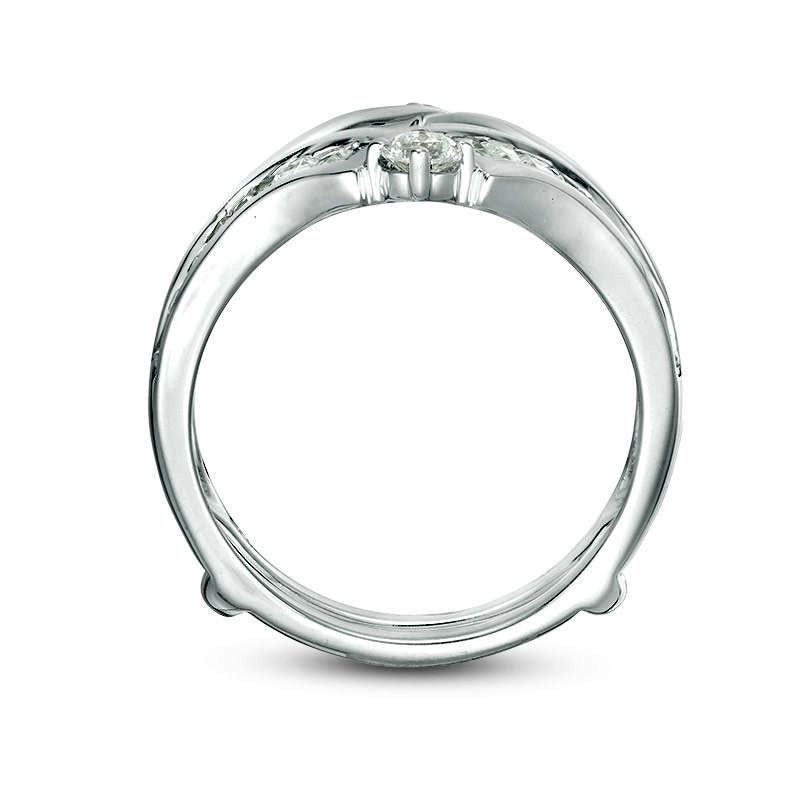 1.5 CT. T.W. Baguette and Round Natural Clarity Enhanced Diamond Chevron Solitaire Enhancer in Solid 14K White Gold