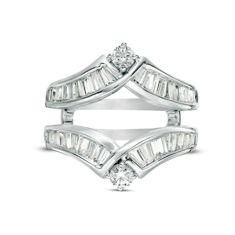 1.5 CT. T.W. Baguette and Round Natural Clarity Enhanced Diamond Chevron Solitaire Enhancer in Solid 14K White Gold
