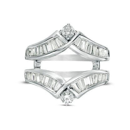 1.5 CT. T.W. Baguette and Round Natural Clarity Enhanced Diamond Chevron Solitaire Enhancer in Solid 14K White Gold