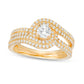 1.0 CT. T.W. Natural Diamond Swirl Bypass Frame Multi-Row Engagement Ring in Solid 14K Gold