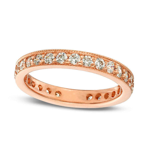 1.0 CT. T.W. Natural Diamond Antique Vintage-Style Eternity Wedding Band in Solid 18K Rose Gold (G/SI2)