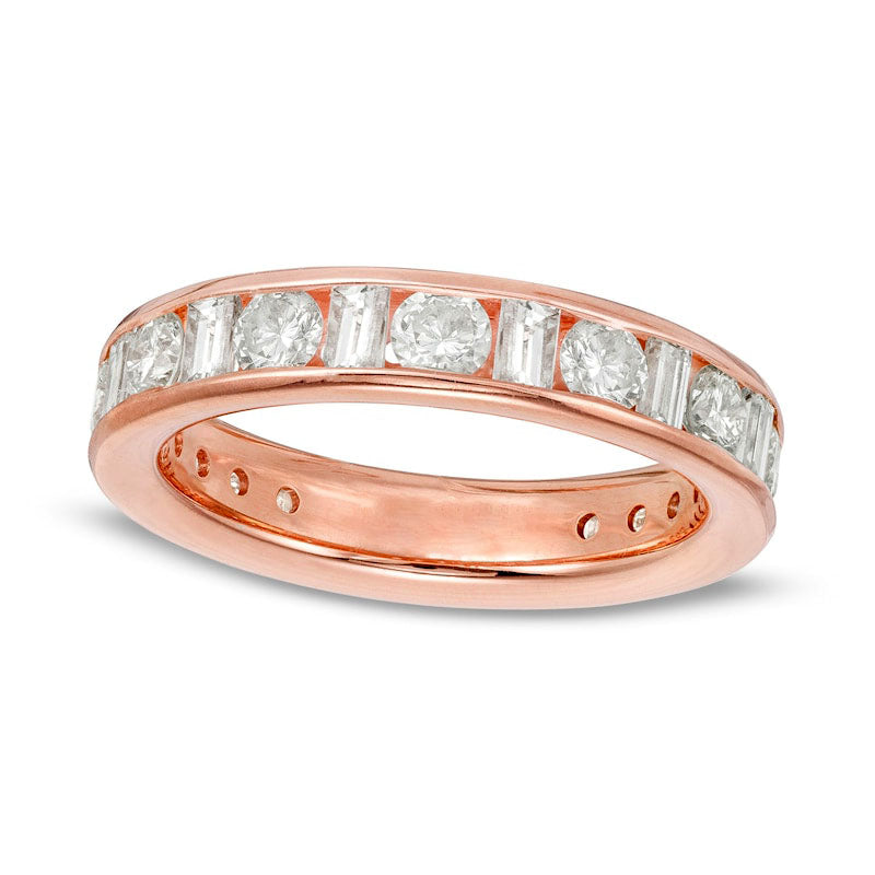 1.5 CT. T.W. Baguette and Round Natural Diamond Alternating Eternity Wedding Band in Solid 18K Rose Gold (G/SI2)