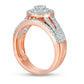 1.0 CT. T.W. Natural Diamond Double Frame Multi-Row Engagement Ring in Solid 14K Rose Gold