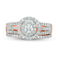 1.0 CT. T.W. Natural Diamond Double Frame Multi-Row Engagement Ring in Solid 14K Rose Gold