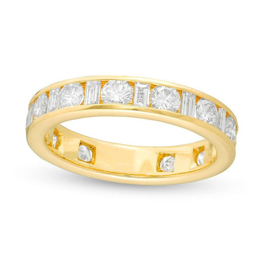 2.0 CT. T.W. Baguette and Round Natural Diamond Alternating Eternity Wedding Band in Solid 18K Gold (G/SI2)