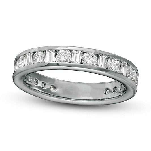 2.5 CT. T.W. Baguette and Round Natural Diamond Alternating Eternity Wedding Band in Solid 18K White Gold (G/SI2)