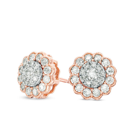 0.5 CT. T.W. Composite Diamond Scallop Frame Vintage-Style Stud Earrings in 10K Two-Tone Gold