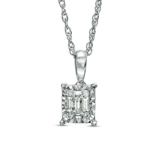 0.1 CT. T.W. Composite Baguette Natural Diamond Frame Pendant in Sterling Silver