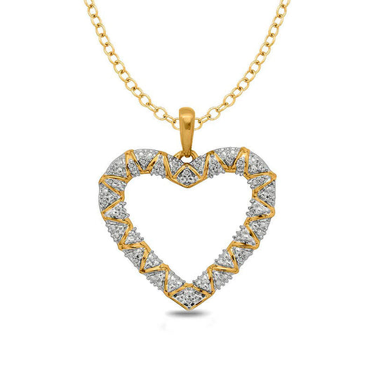 0.05 CT. T.W. Natural Diamond Zig-Zag Heart Pendant in Sterling Silver with 14K Gold Plate