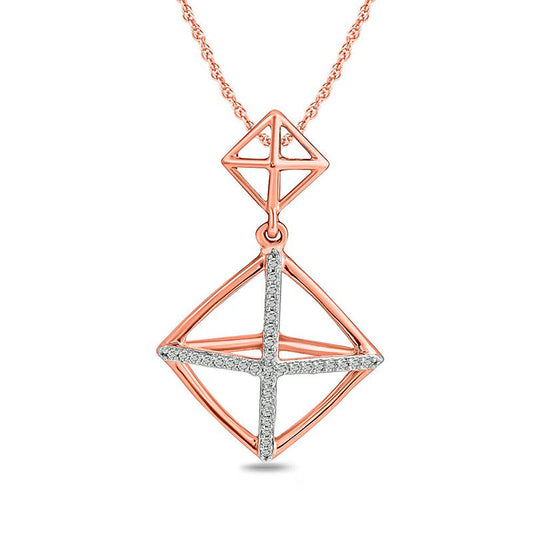 0.05 CT. T.W. Natural Diamond Geometric Tilted Square Pendant in 10K Rose Gold
