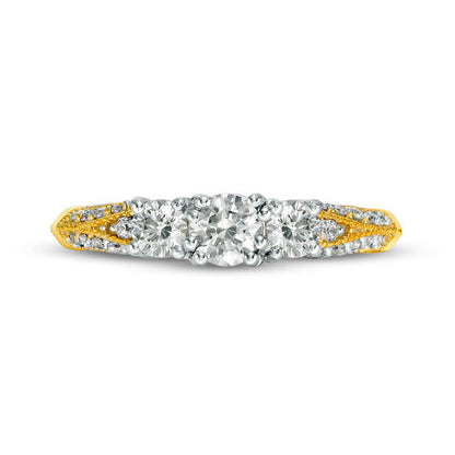 0.75 CT. T.W. Natural Diamond Three Stone V-Sides Antique Vintage-Style Engagement Ring in Solid 10K Yellow Gold