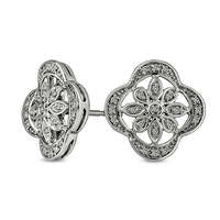 0.05 CT. T.W. Diamond Clover Frame Flower Stud Earrings in Sterling Silver