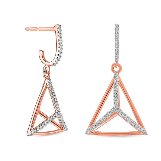 0.5 CT. T.W. Diamond Geometric Triangle J-Drop Earrings in 10K Rose Gold