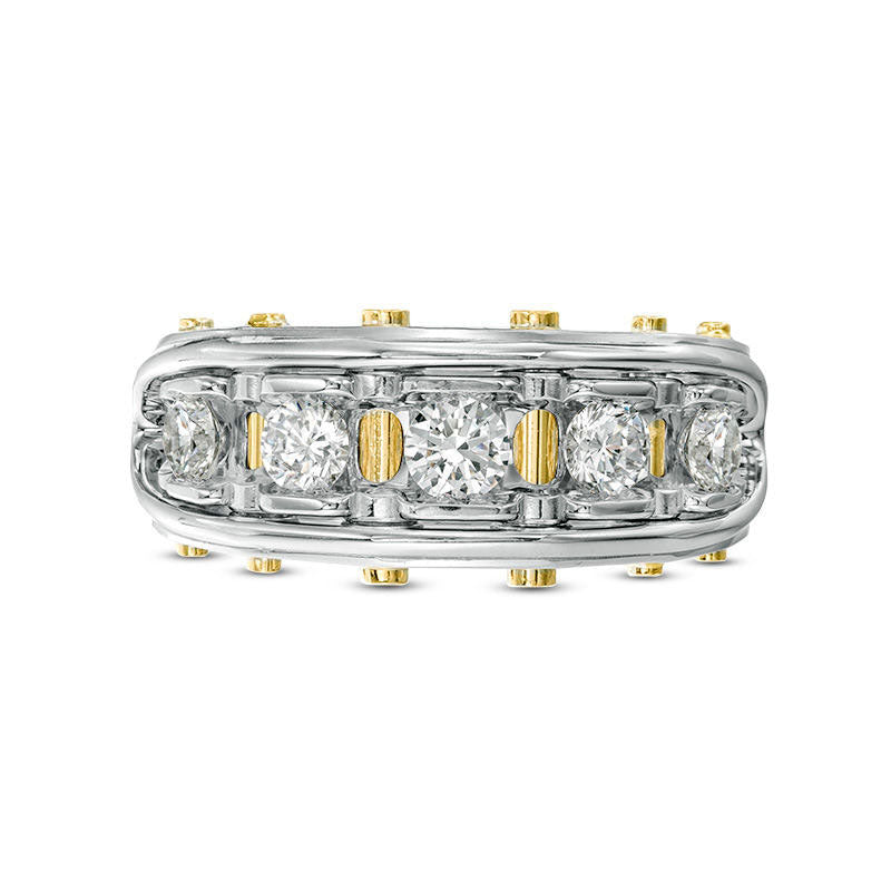 Men's 1.0 CT. T.W. Natural Diamond Five Stone Riveted Wedding Band in Solid 14K Two-Tone Gold