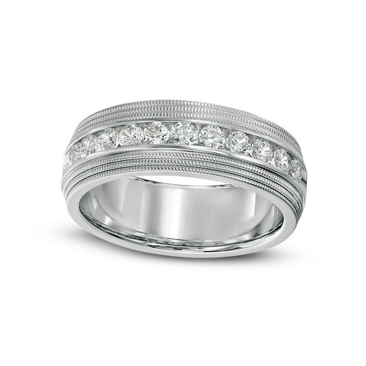 Men's 0.75 CT. T.W. Natural Diamond Milgrain Wedding Band in Solid 14K White Gold