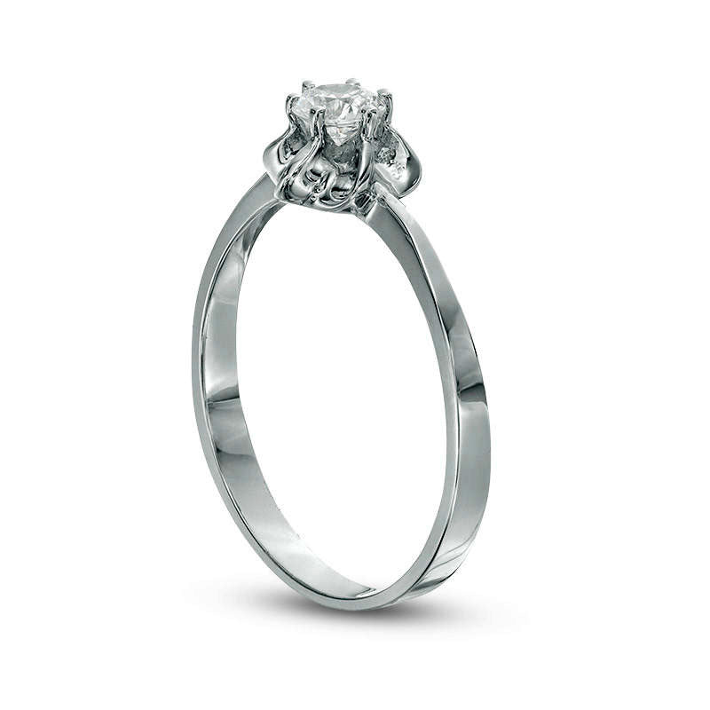 0.50 CT. Natural Clarity Enhanced Diamond Solitaire Flower Engagement Ring in Solid 14K White Gold