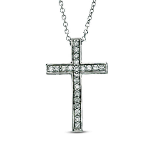 0.17 CT. T.W. Certified Natural Diamond Cross Pendant in 14K White Gold (I/I1)