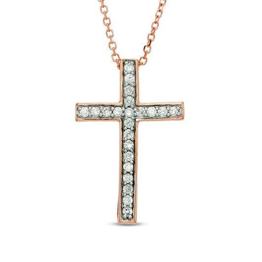 0.17 CT. T.W. Certified Natural Diamond Cross Pendant in 14K Rose Gold (I/I1)