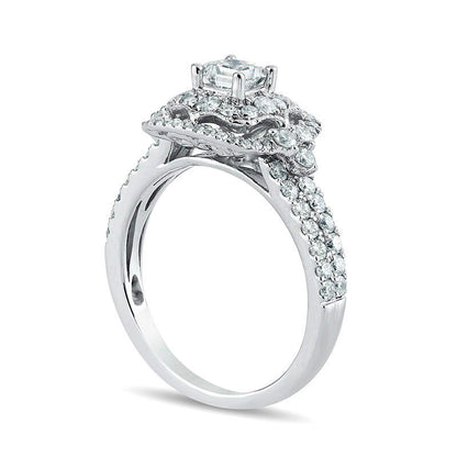 1.25 CT. T.W. Princess-Cut Natural Diamond Ornate Cushion Frame Antique Vintage-Style Engagement Ring in Solid 14K White Gold
