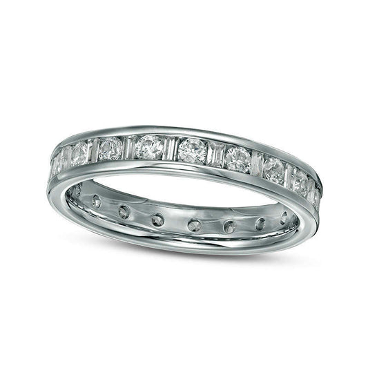 1.0 CT. T.W. Baguette and Round Natural Diamond Eternity Band in Solid 14K White Gold (H/SI2)