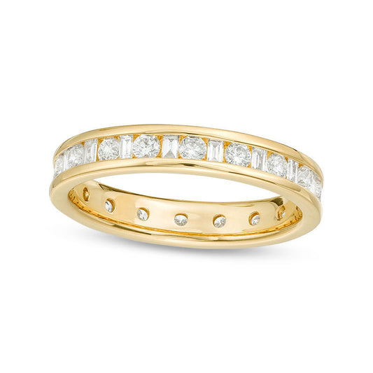1.0 CT. T.W. Baguette and Round Natural Diamond Eternity Band in Solid 14K Gold (H/SI2)