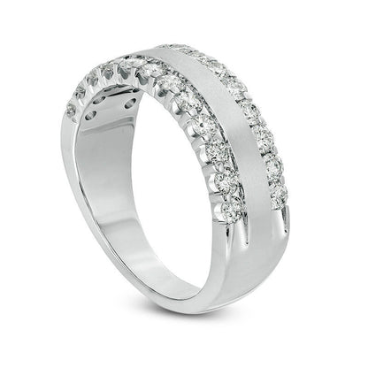 1.0 CT. T.W. Natural Diamond Satin Center Anniversary Band in Solid 14K White Gold