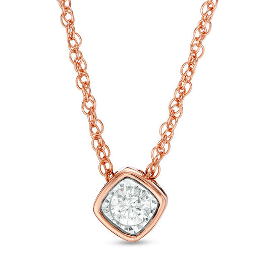 0.17 CT. Natural Clarity Enhanced Solitaire Cushion-Shaped Pendant in 10K Rose Gold