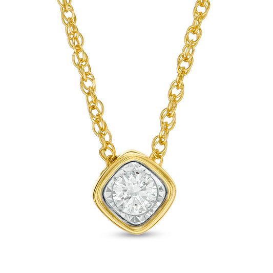 0.17 CT. Natural Clarity Enhanced Solitaire Cushion-Shaped Pendant in 10K Yellow Gold