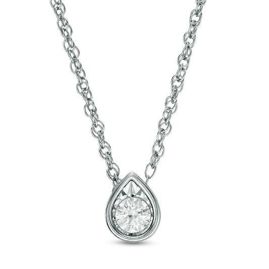 0.17 CT. Natural Clarity Enhanced Solitaire Teardrop Pendant in 10K White Gold