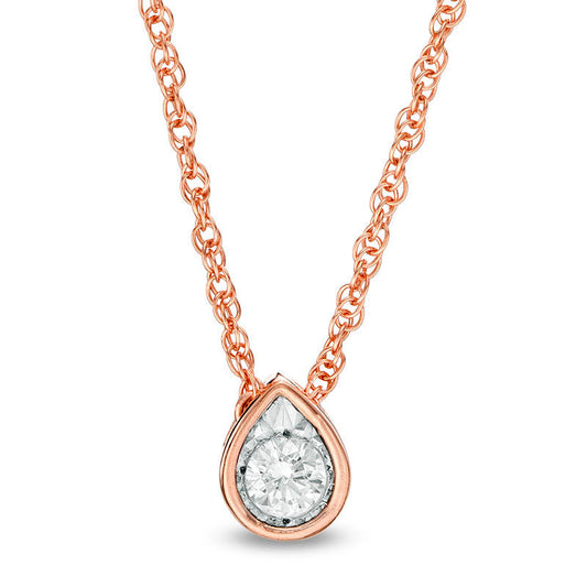 0.17 CT. Natural Clarity Enhanced Solitaire Teardrop Pendant in 10K Rose Gold