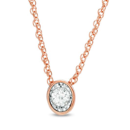 0.17 CT. Natural Clarity Enhanced Solitaire Oval-Shaped Pendant in 10K Rose Gold