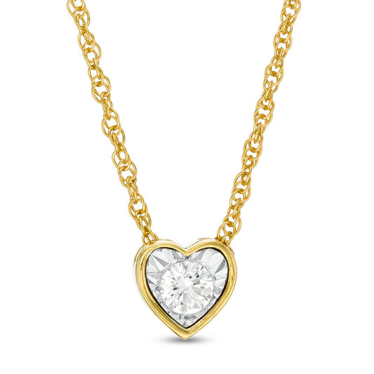 0.17 CT. Natural Clarity Enhanced Solitaire Heart-Shaped Pendant in 10K Yellow Gold