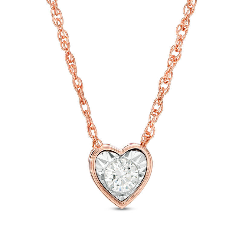 0.17 CT. Natural Clarity Enhanced Solitaire Heart-Shaped Pendant in 10K Rose Gold