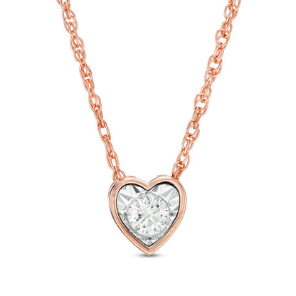 0.17 CT. Natural Clarity Enhanced Solitaire Heart-Shaped Pendant in 10K Rose Gold