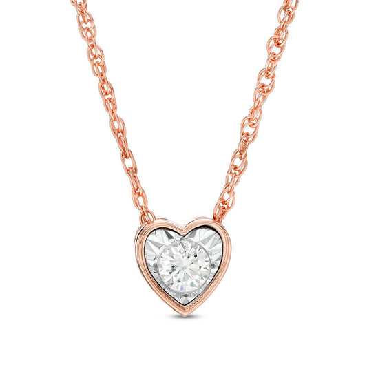 0.17 CT. Natural Clarity Enhanced Solitaire Heart-Shaped Pendant in 10K Rose Gold