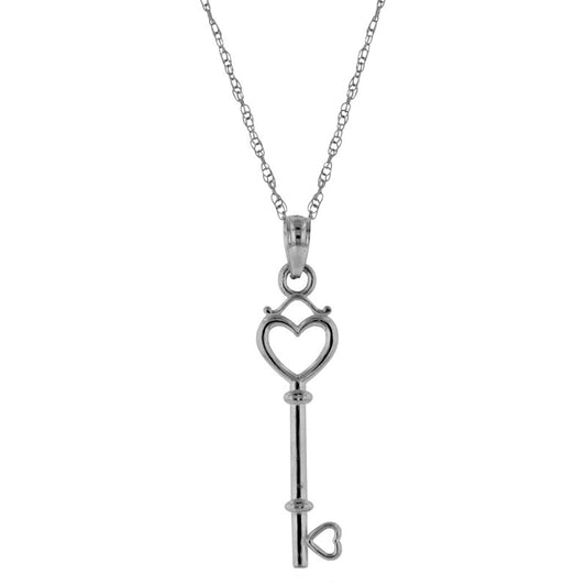 Heart Key Pendant in 10K White Gold