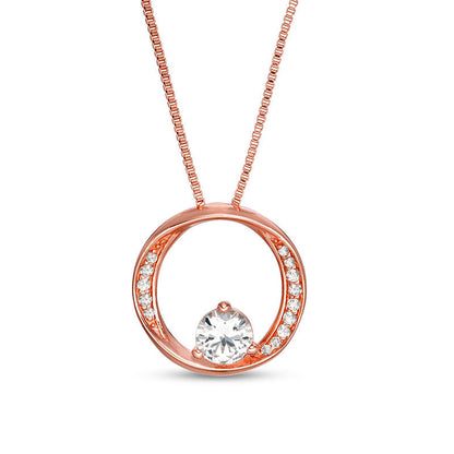 Lab-Created White Sapphire Open Circle Pendant in Sterling Silver with 18K Rose Gold Plate
