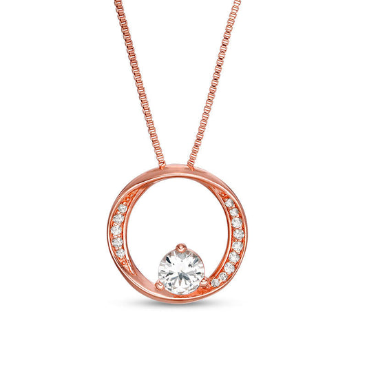 Lab-Created White Sapphire Open Circle Pendant in Sterling Silver with 18K Rose Gold Plate