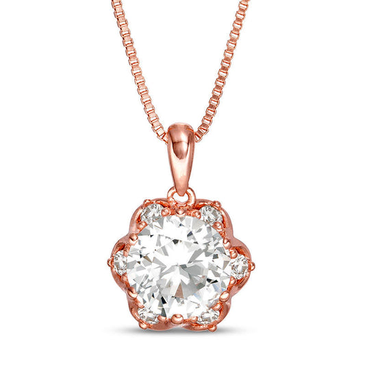 8.0mm Lab-Created White Sapphire Flower Frame Pendant in Sterling Silver with 18K Rose Gold Plate