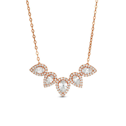 Pear-Shaped Lab-Created White Sapphire Five Stone Frame Necklace in 10K Rose Gold - 16.5"