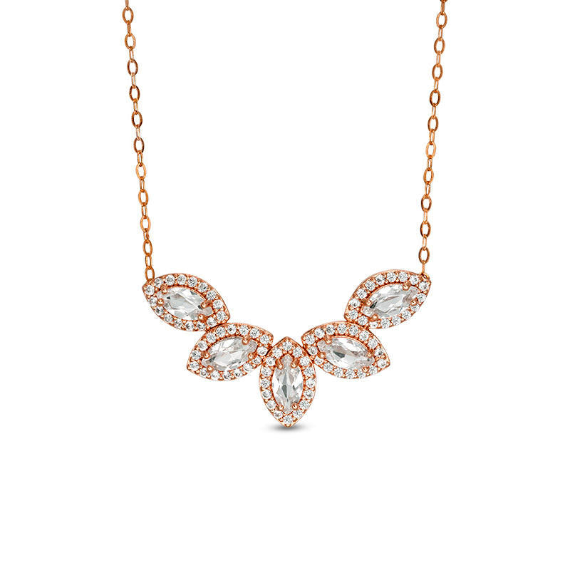 Marquise Lab-Created White Sapphire Five Stone Frame Necklace in 10K Rose Gold - 16.5"