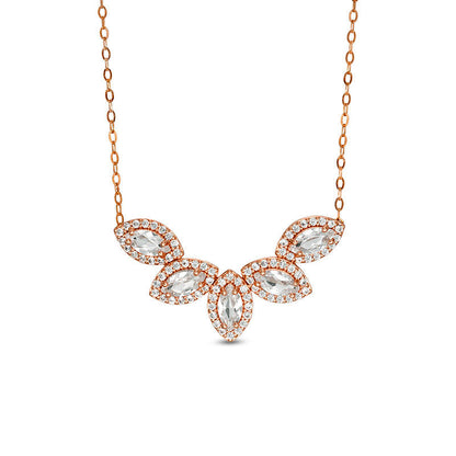 Marquise Lab-Created White Sapphire Five Stone Frame Necklace in 10K Rose Gold - 16.5"